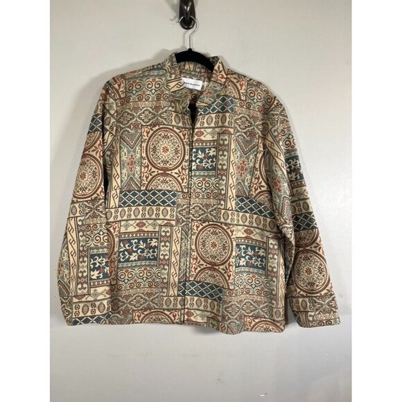 Retro Floral Jacket 16 Tan Boho Western Embroidery Tapestry Classic Chic 80s Art - Picture 4 of 12